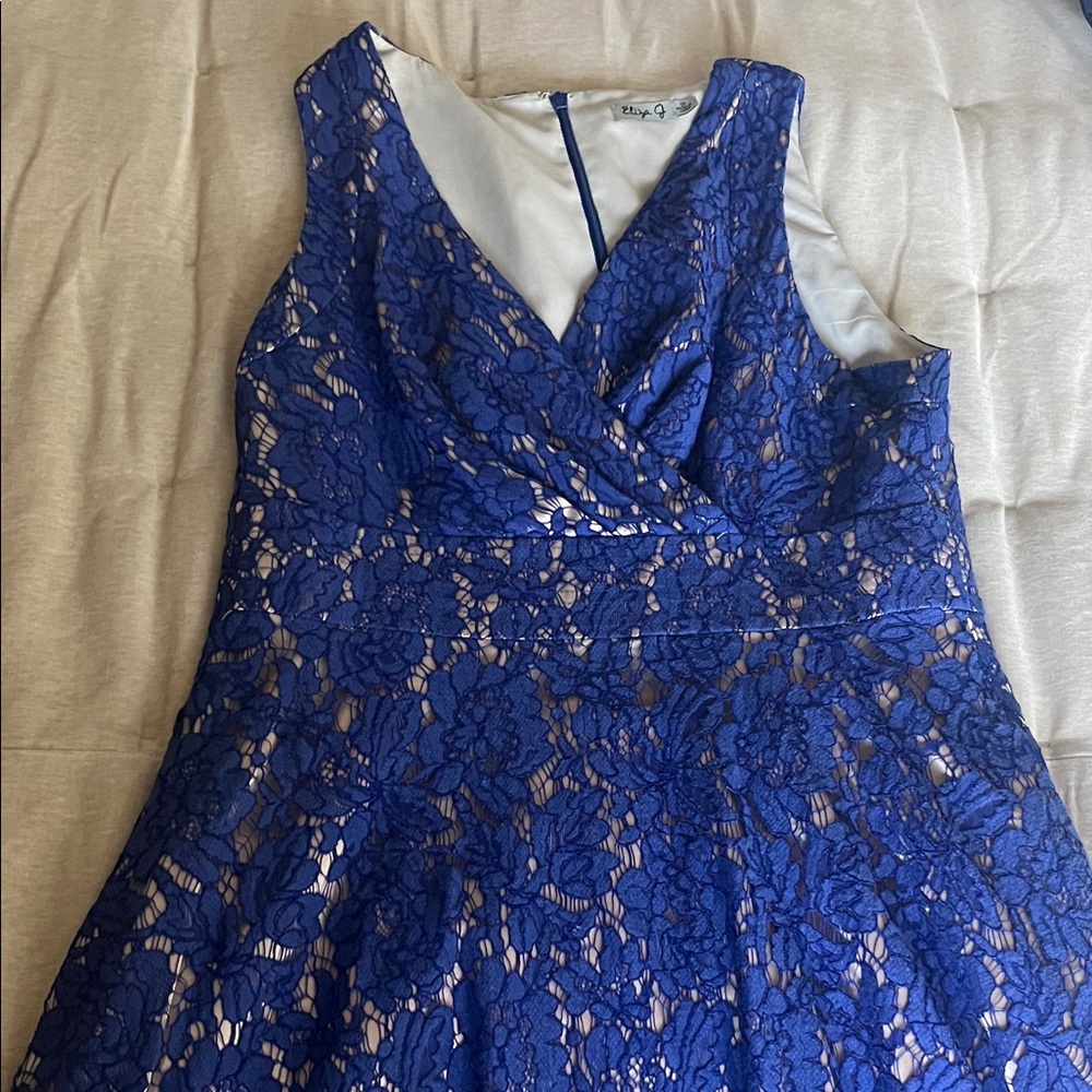 Eliza J Blue Lace Dress with pockets